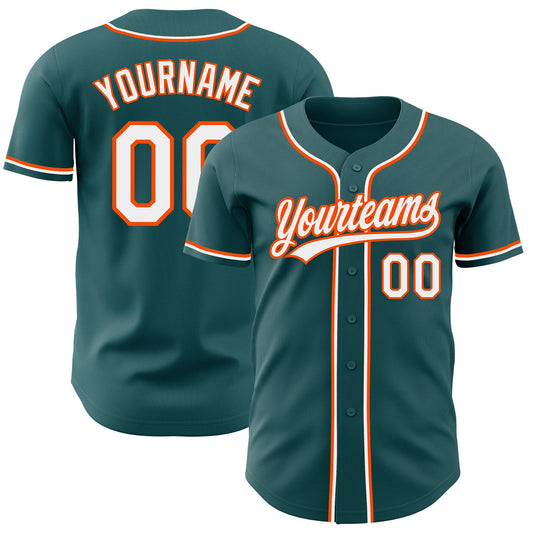 Custom Midnight Green White-Orange Authentic Baseball Jersey - Main View