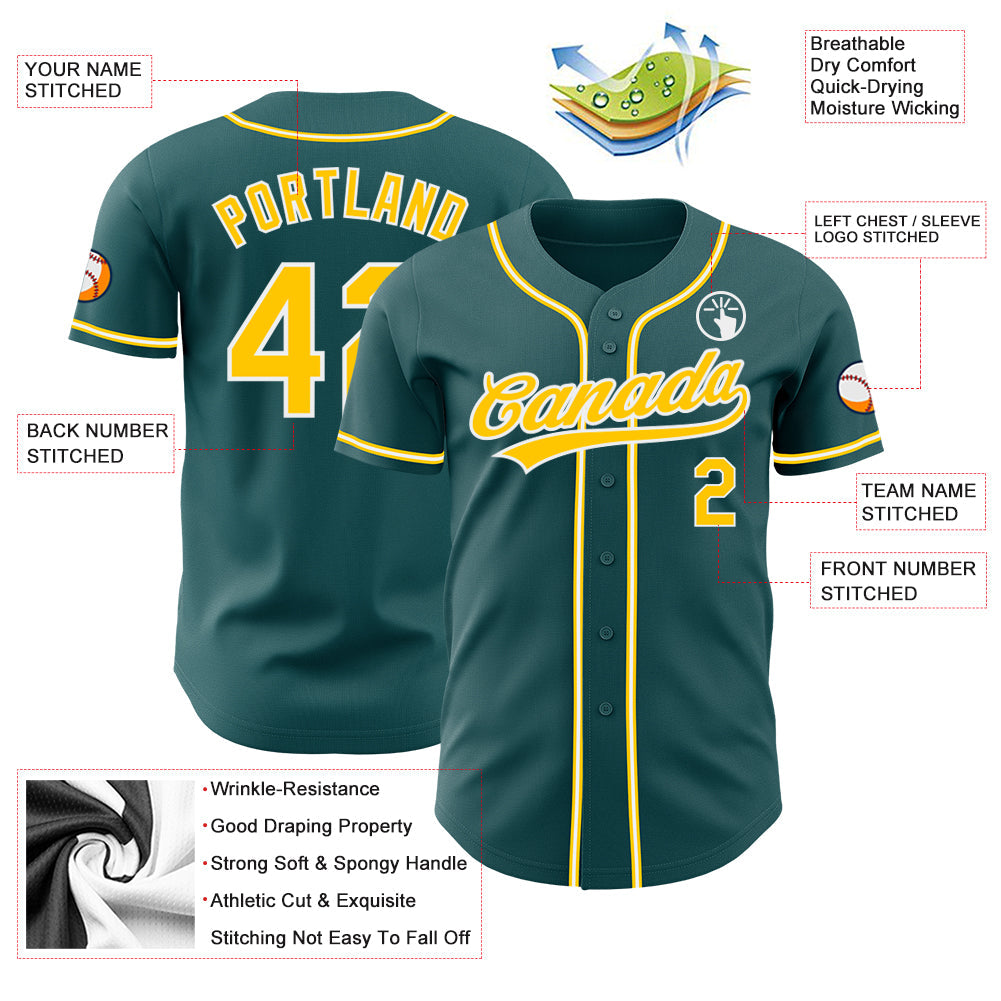 Custom Midnight Green Yellow-White Authentic Baseball Jersey view 3