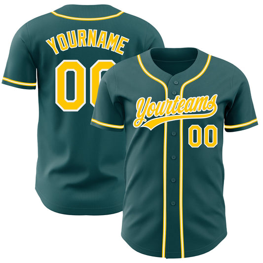 Custom Midnight Green Yellow-White Authentic Baseball Jersey - Main View