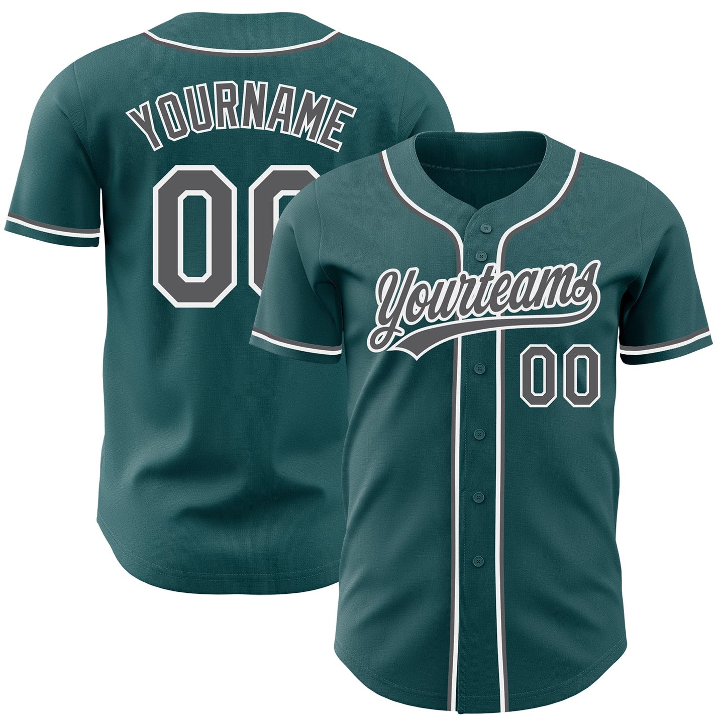 Custom Midnight Green Steel Gray-White Authentic Baseball Jersey - Main View