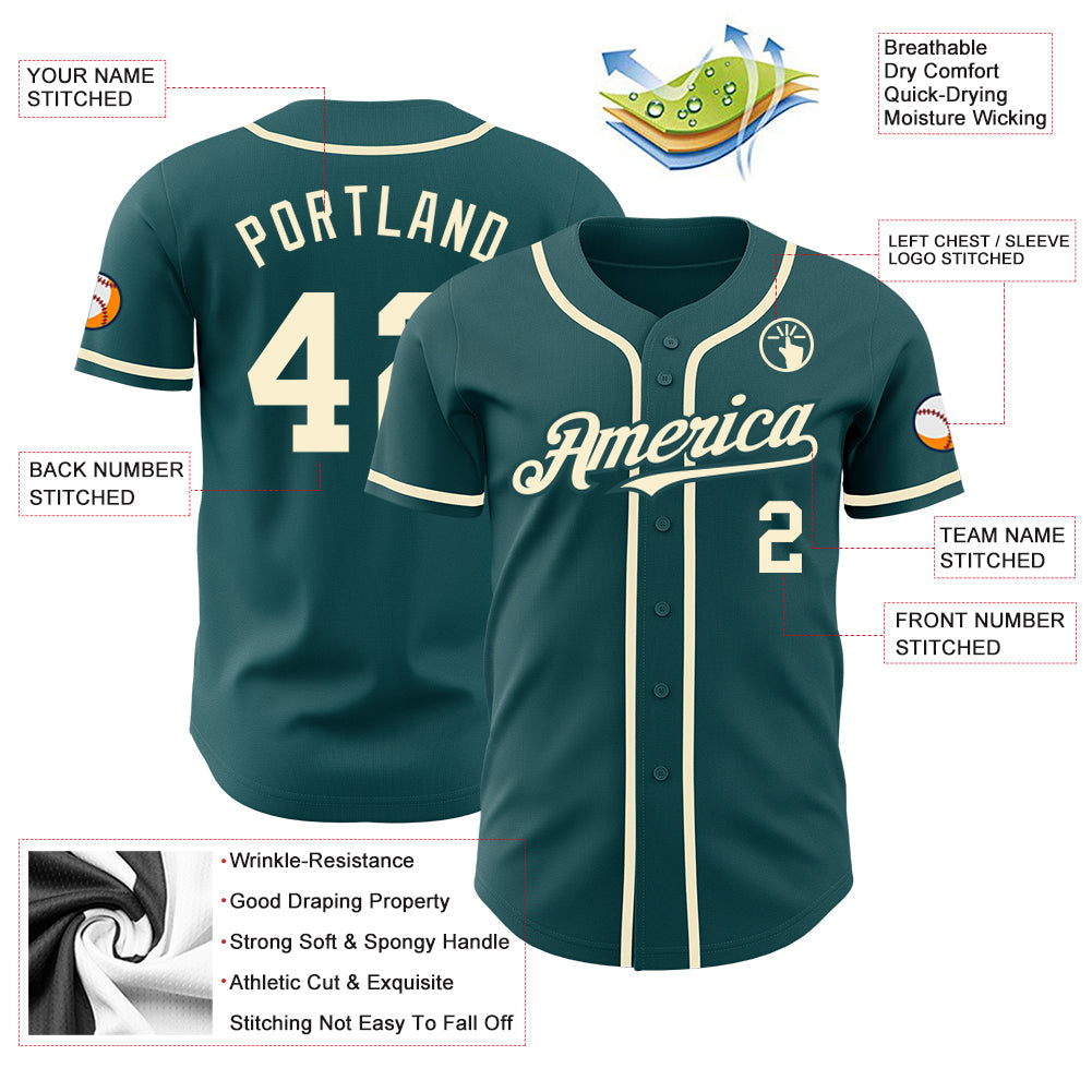 Custom Midnight Green Cream Authentic Baseball Jersey view 3