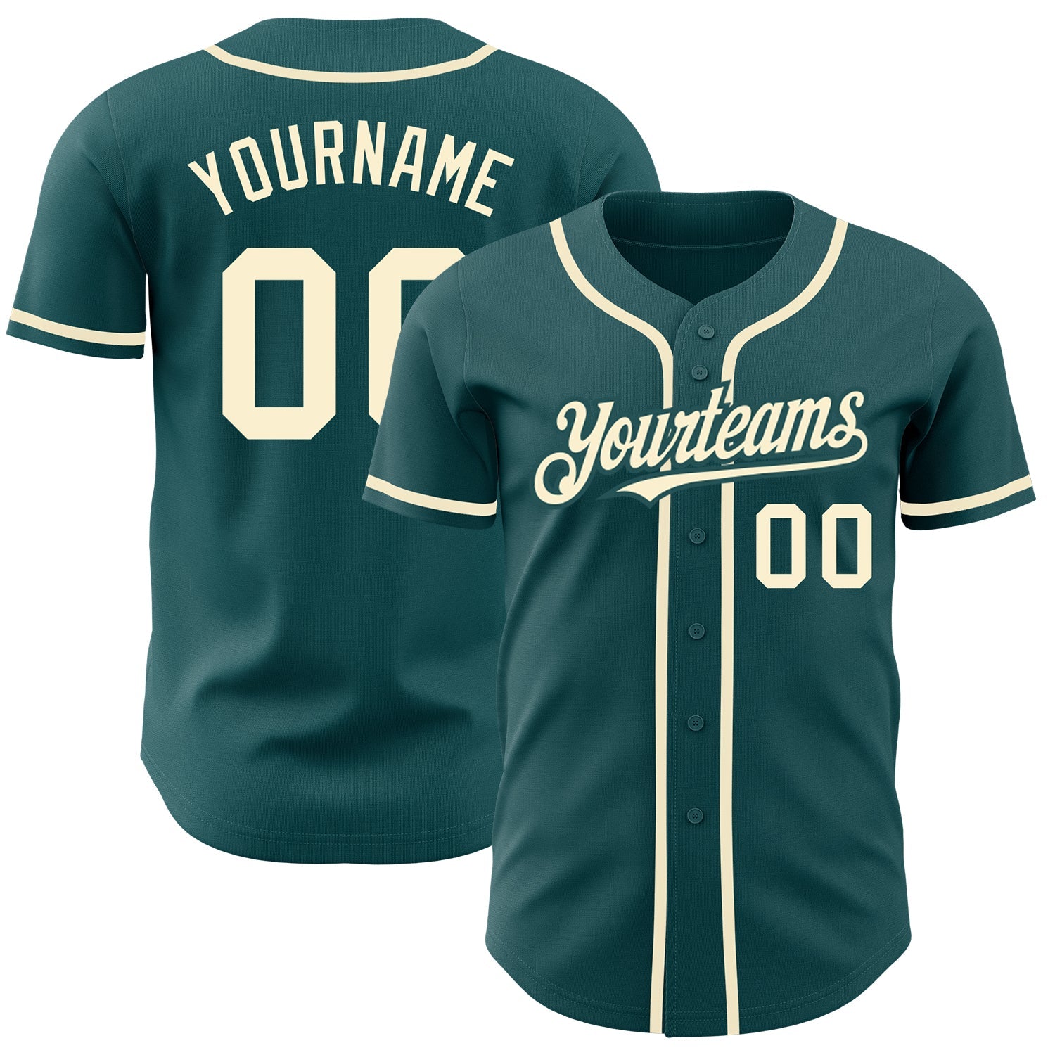Custom Midnight Green Cream Authentic Baseball Jersey - Main View
