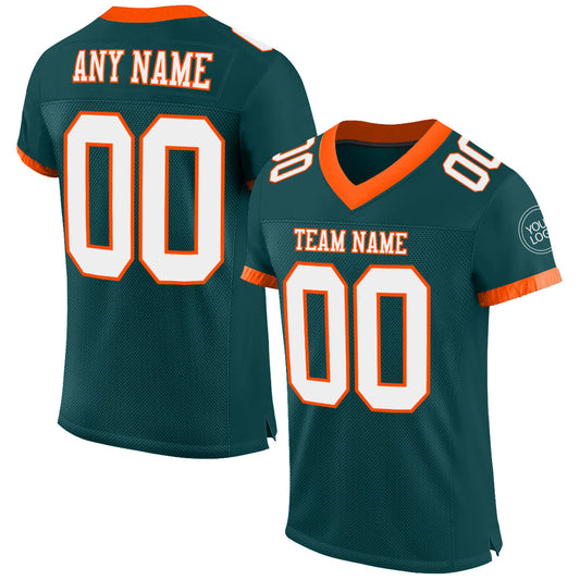 Custom Midnight Green White-Orange Mesh Authentic Football Jersey - Main View