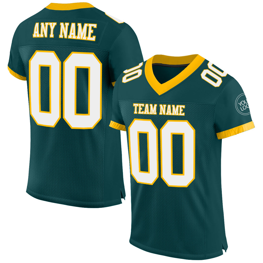 Custom Midnight Green White-Gold Mesh Authentic Football Jersey - Main View