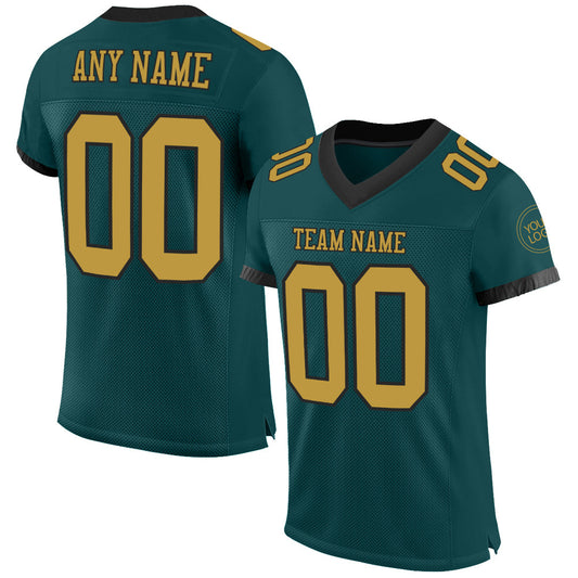 Custom Midnight Green Old Gold-Black Mesh Authentic Football Jersey - Main View