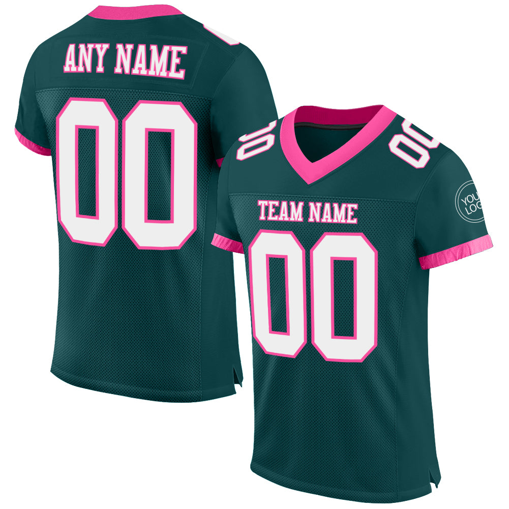 Custom Midnight Green White-Pink Mesh Authentic Football Jersey - Main View
