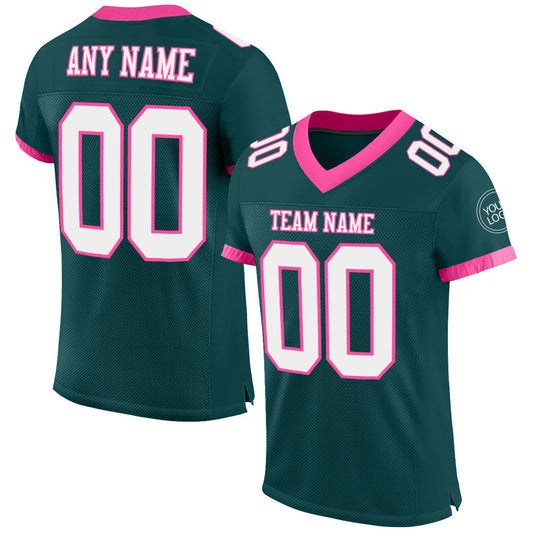 Custom Midnight Green White-Pink Mesh Authentic Football Jersey - Main View