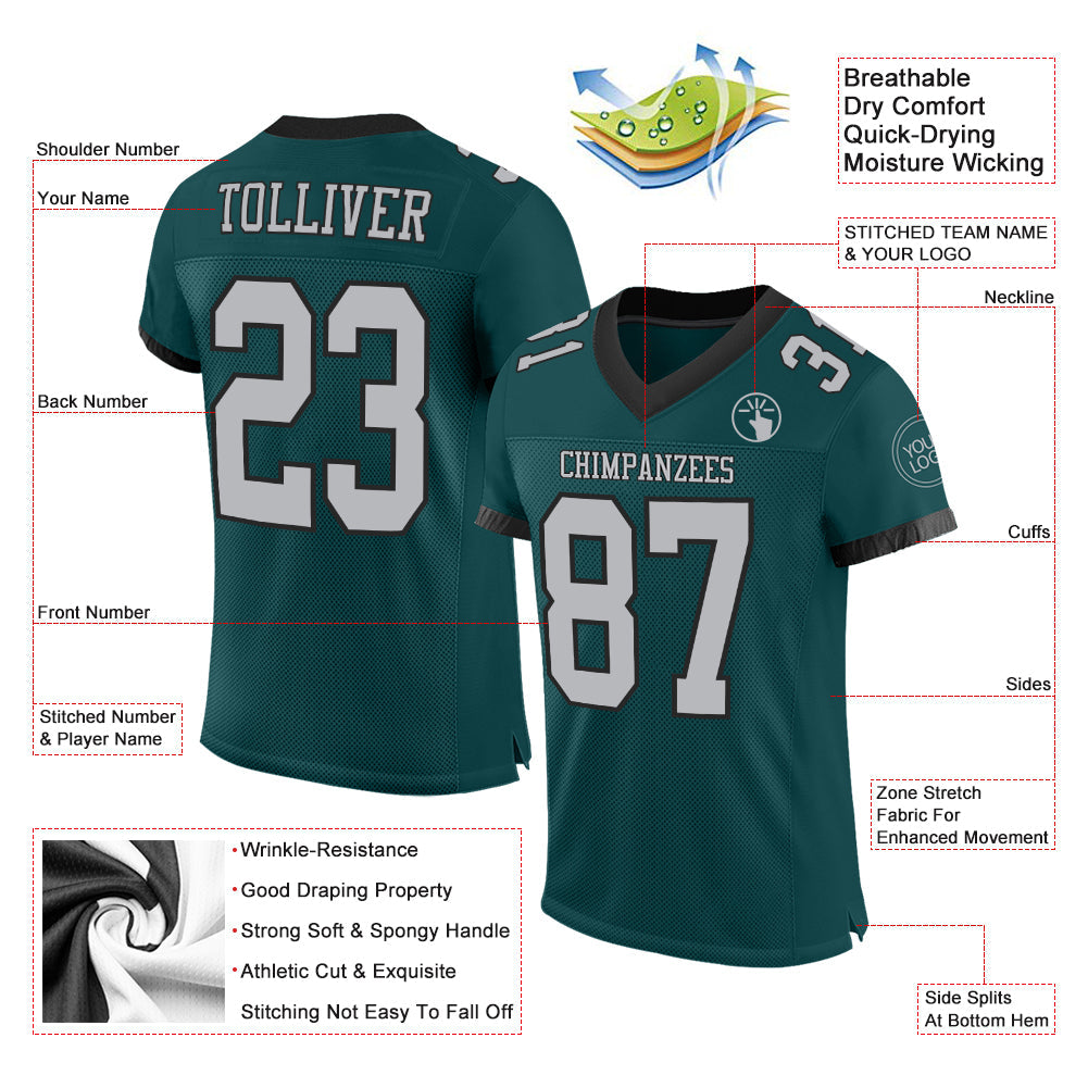 Custom Midnight Green Gray-Black Mesh Authentic Football Jersey view 2