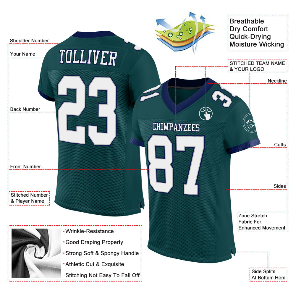 Custom Midnight Green White Gray-Navy Mesh Authentic Football Jersey view 2