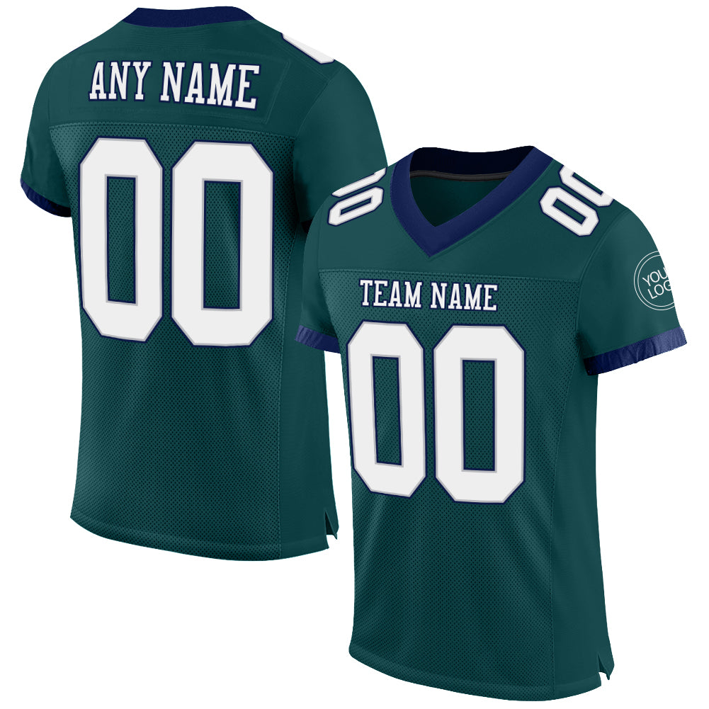 Custom Midnight Green White Gray-Navy Mesh Authentic Football Jersey - Main View