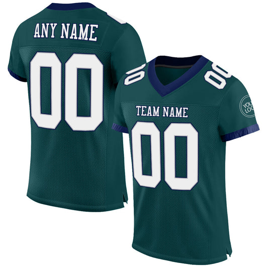 Custom Midnight Green White Gray-Navy Mesh Authentic Football Jersey - Main View