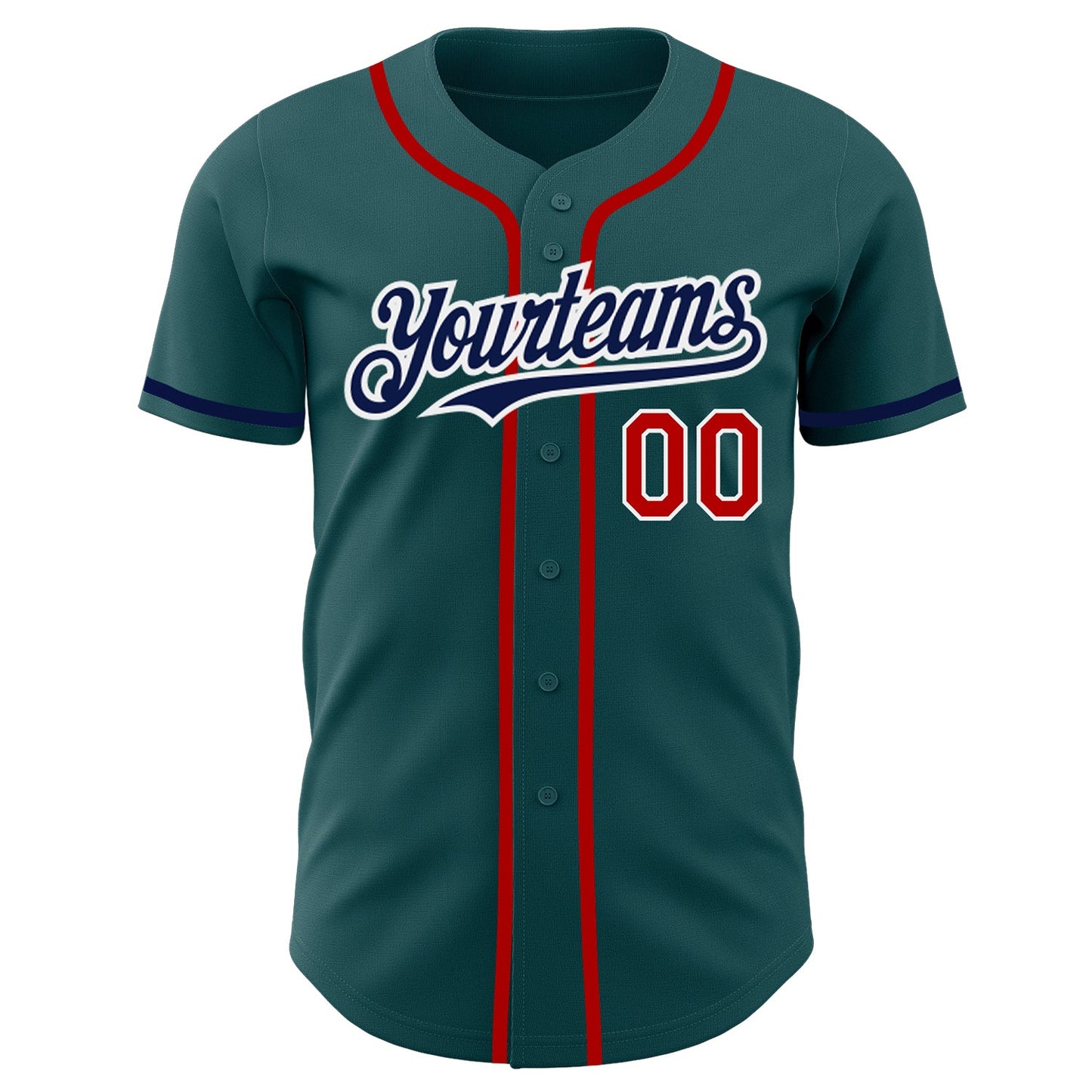 Custom Midnight Green Navy-Red Authentic Baseball Jersey view 2