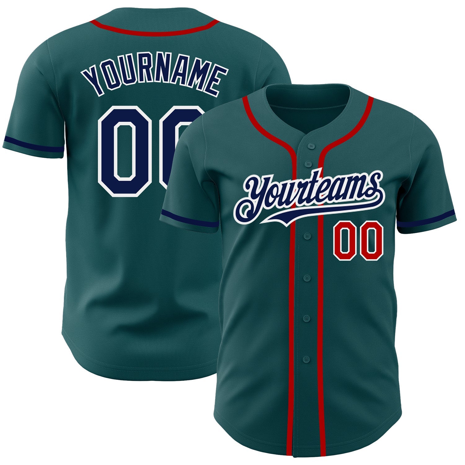 Custom Midnight Green Navy-Red Authentic Baseball Jersey - Main View