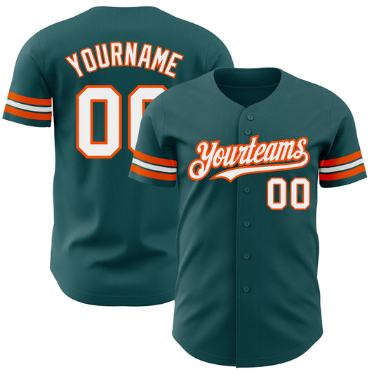 Custom Midnight Green White-Orange Authentic Baseball Jersey - Main View