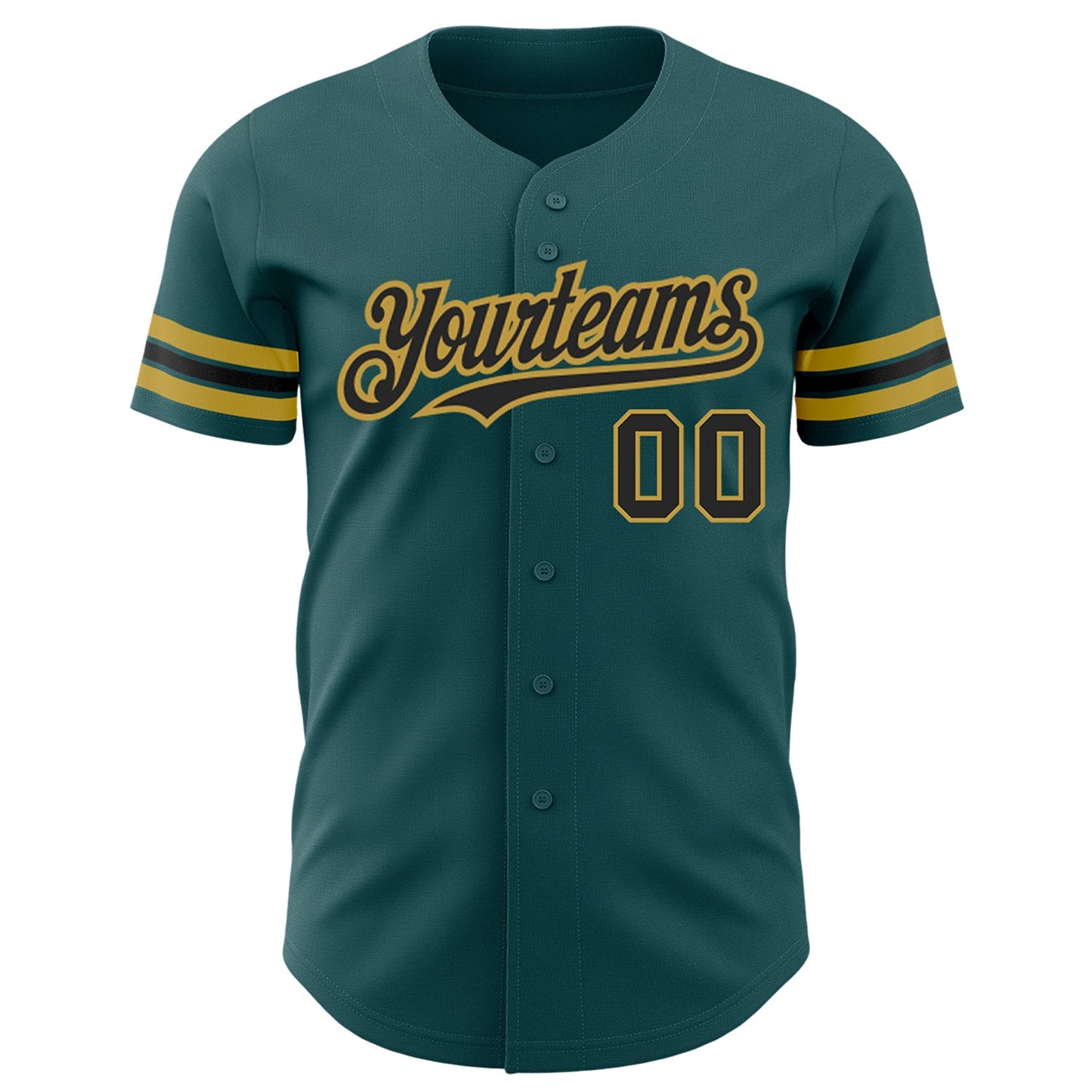Custom Midnight Green Black-Old Gold Authentic Baseball Jersey view 2
