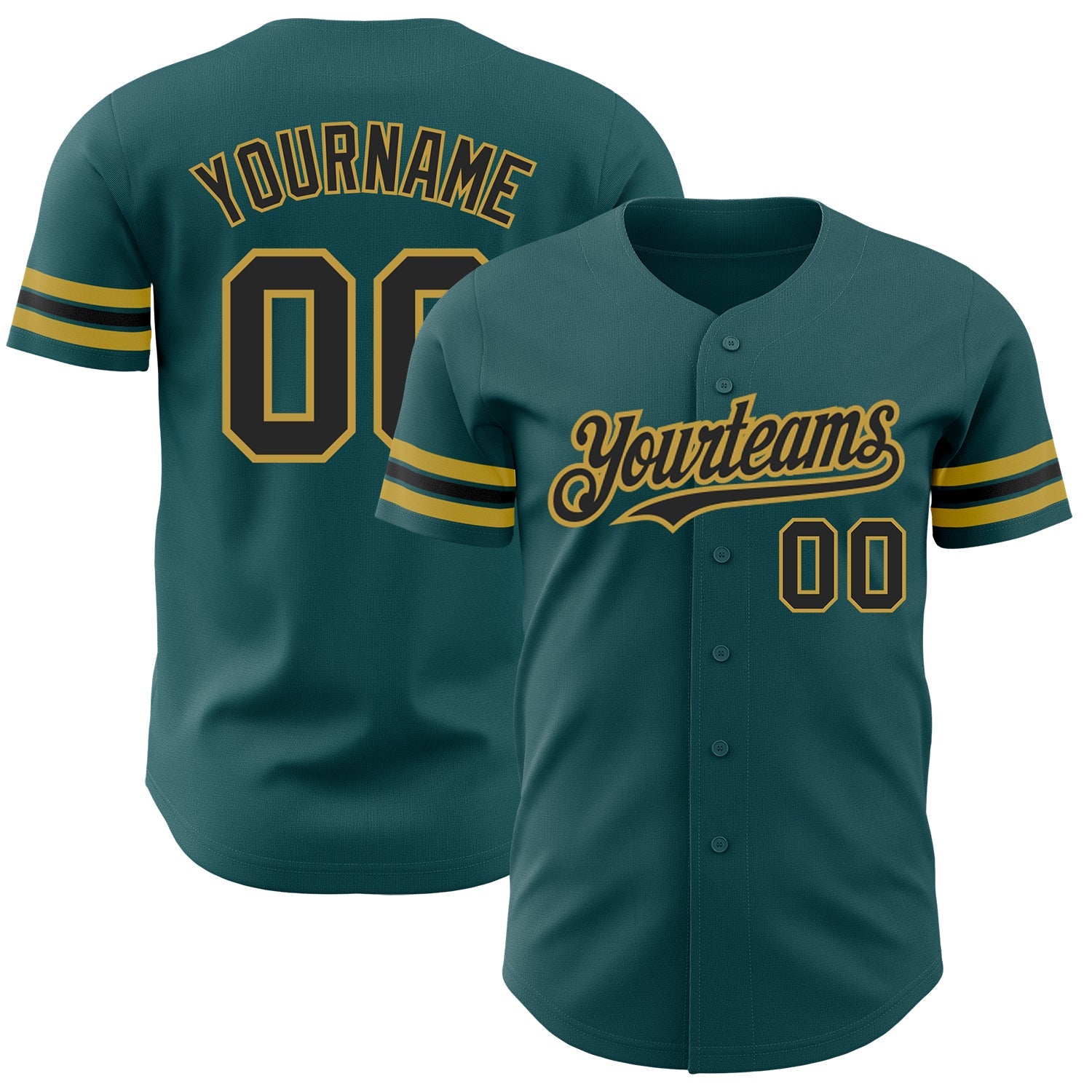 Custom Midnight Green Black-Old Gold Authentic Baseball Jersey - Main View