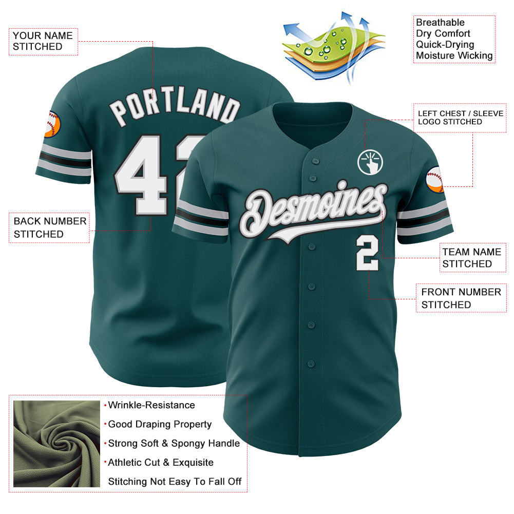 Custom Midnight Green White Gray-Black Authentic Baseball Jersey view 3