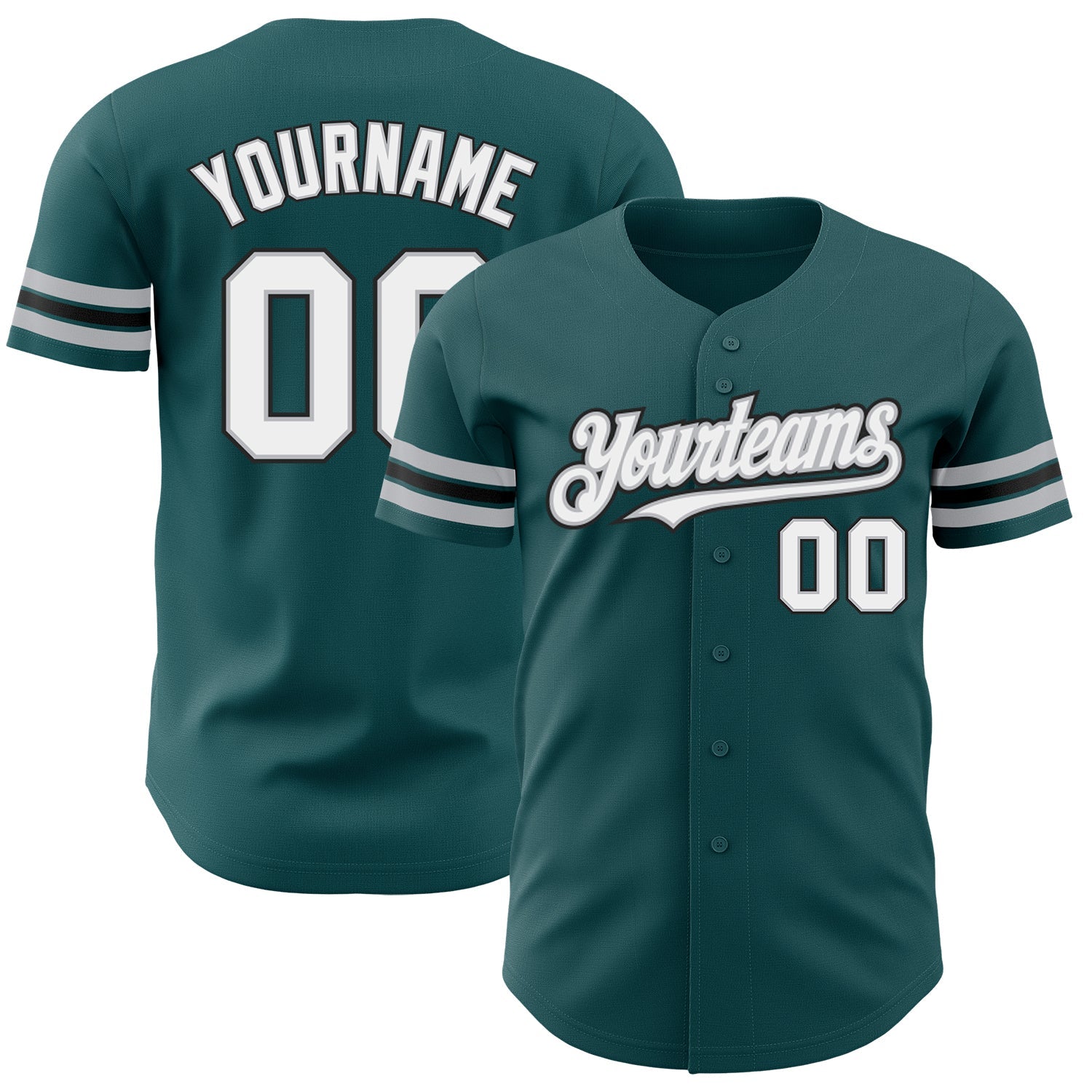 Custom Midnight Green White Gray-Black Authentic Baseball Jersey - Main View