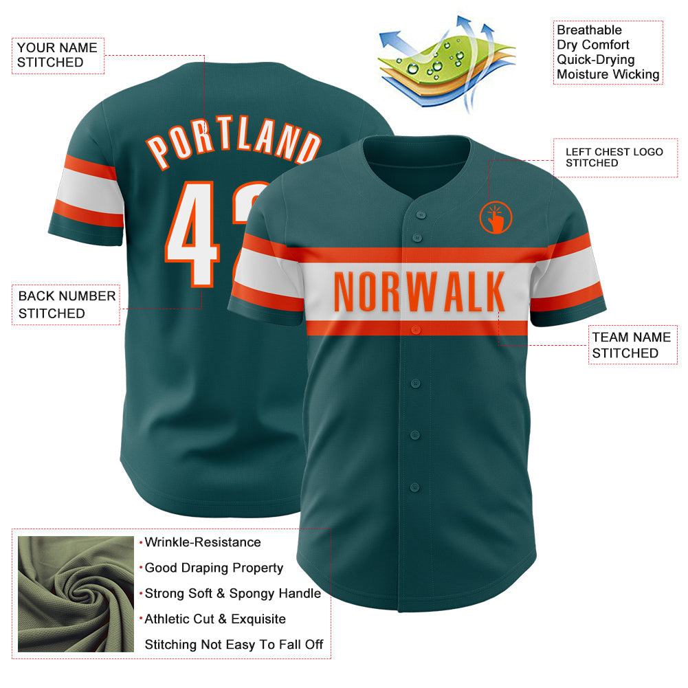 Custom Midnight Green White-Orange Authentic Baseball Jersey view 3