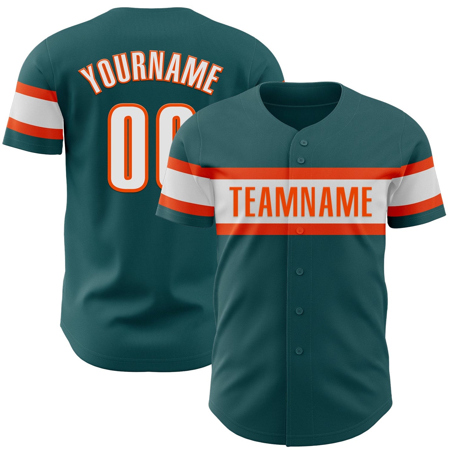 Custom Midnight Green White-Orange Authentic Baseball Jersey - Main View
