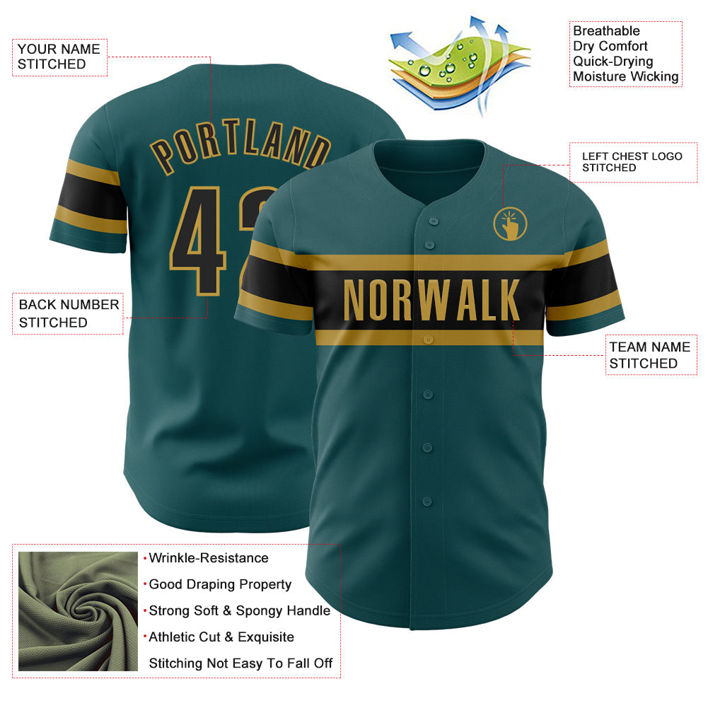 Custom Midnight Green Black-Old Gold Authentic Baseball Jersey view 3