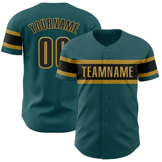 Custom Midnight Green Black-Old Gold Authentic Baseball Jersey - Main View