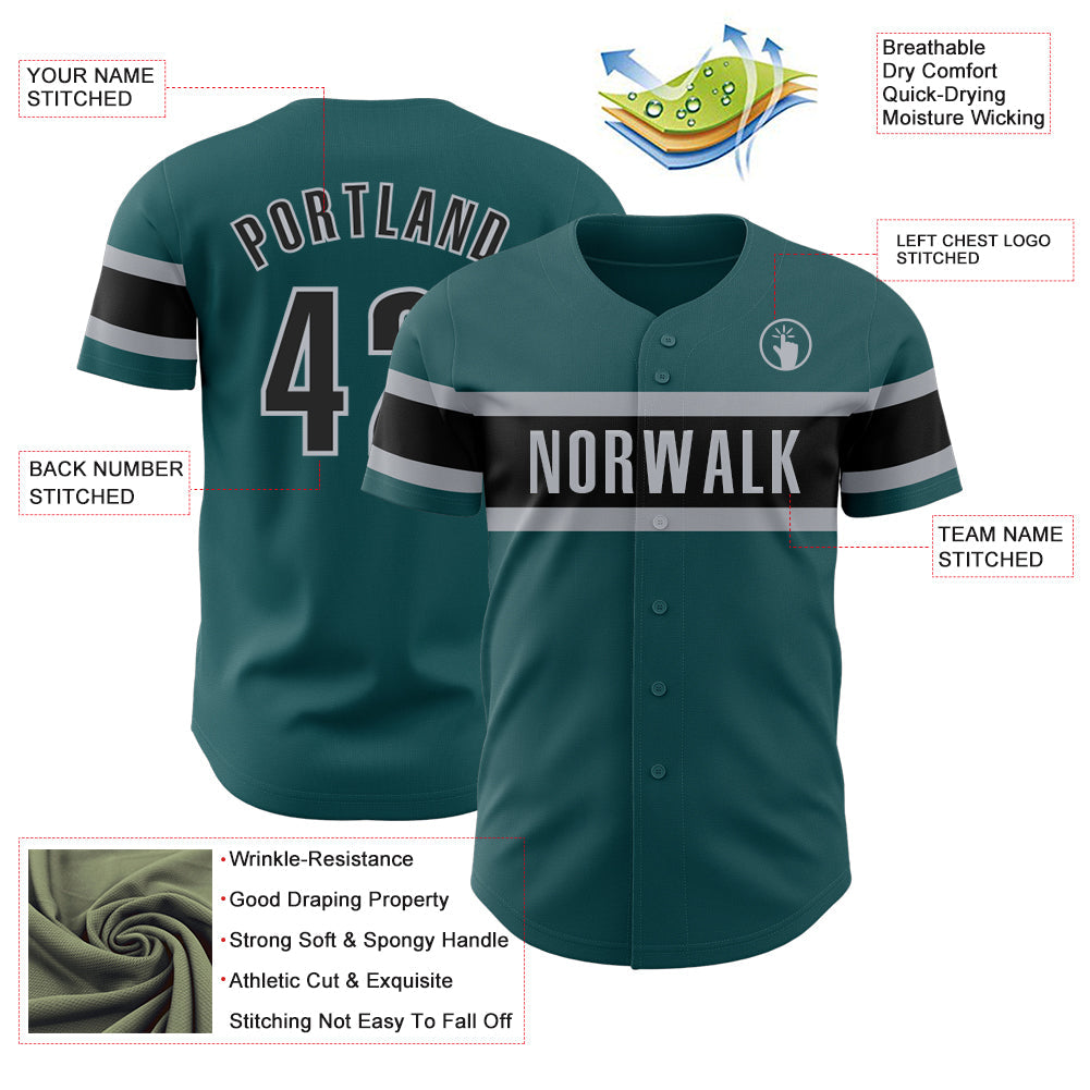 Custom Midnight Green Black-Gray Authentic Baseball Jersey view 3