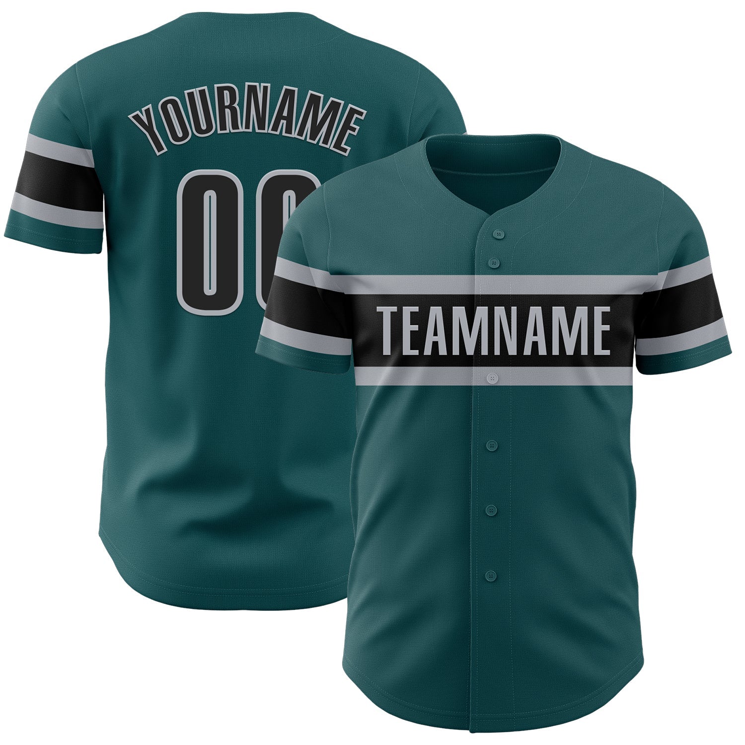 Custom Midnight Green Black-Gray Authentic Baseball Jersey - Main View