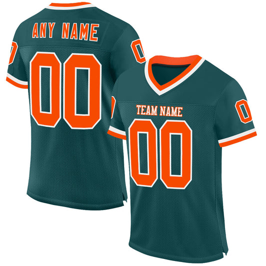 Custom Midnight Green Orange-White Mesh Authentic Throwback Football Jersey - Main View