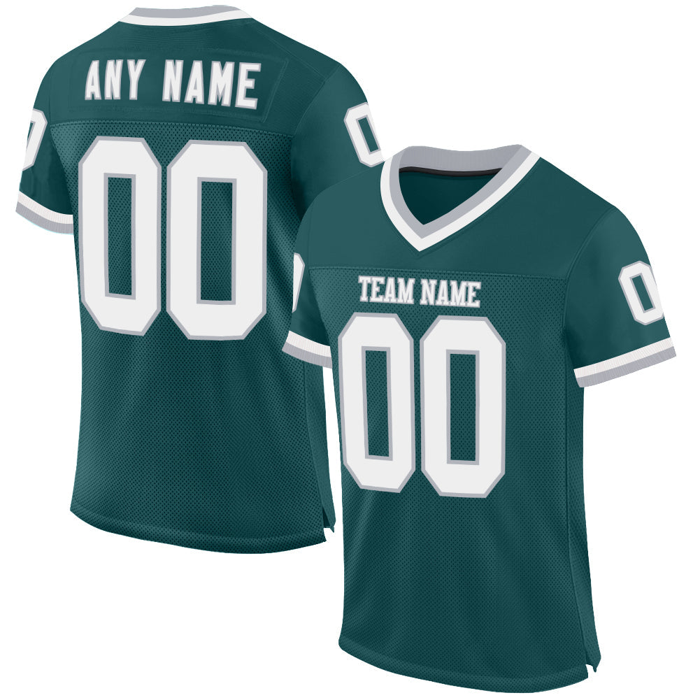 Custom Midnight Green White-Gray Mesh Authentic Throwback Football Jersey - Main View