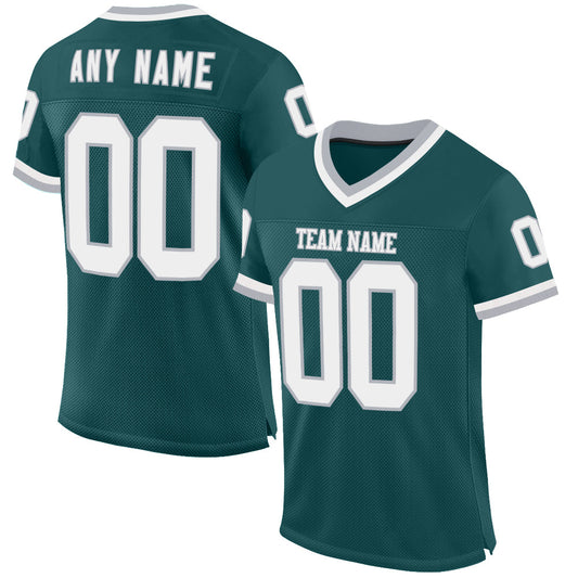 Custom Midnight Green White-Gray Mesh Authentic Throwback Football Jersey - Main View