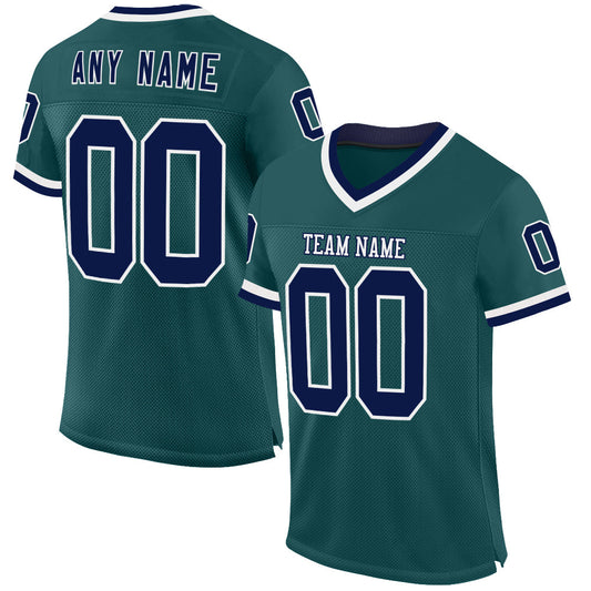 Custom Midnight Green Navy-White Mesh Authentic Throwback Football Jersey - Main View