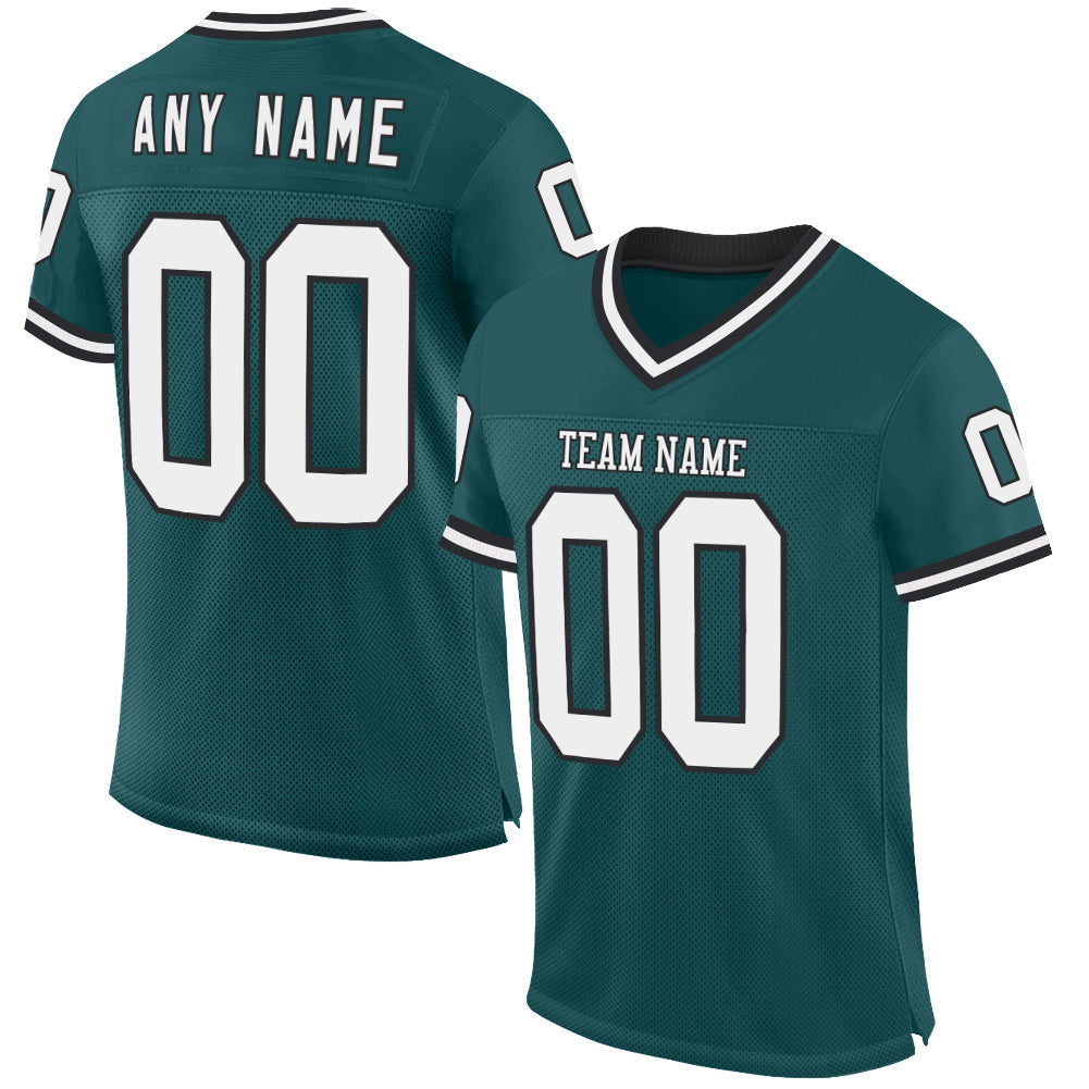 Custom Midnight Green White-Black Mesh Authentic Throwback Football Jersey - Main View