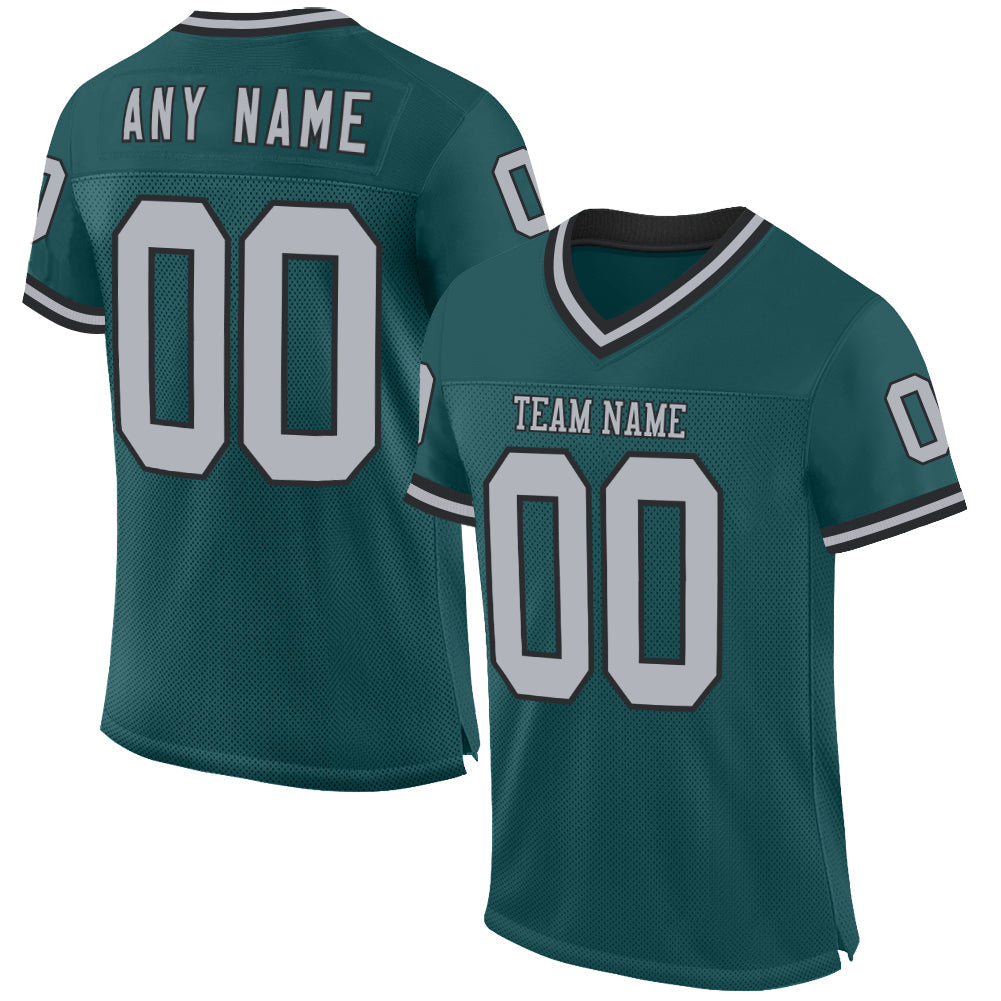 Custom Midnight Green Gray-Black Mesh Authentic Throwback Football Jersey - Main View