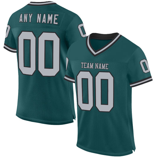 Custom Midnight Green Gray-Black Mesh Authentic Throwback Football Jersey - Main View