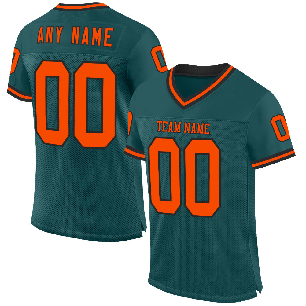 Custom Midnight Green Orange-Black Mesh Authentic Throwback Football Jersey - Main View