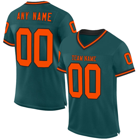 Custom Midnight Green Orange-Black Mesh Authentic Throwback Football Jersey - Main View