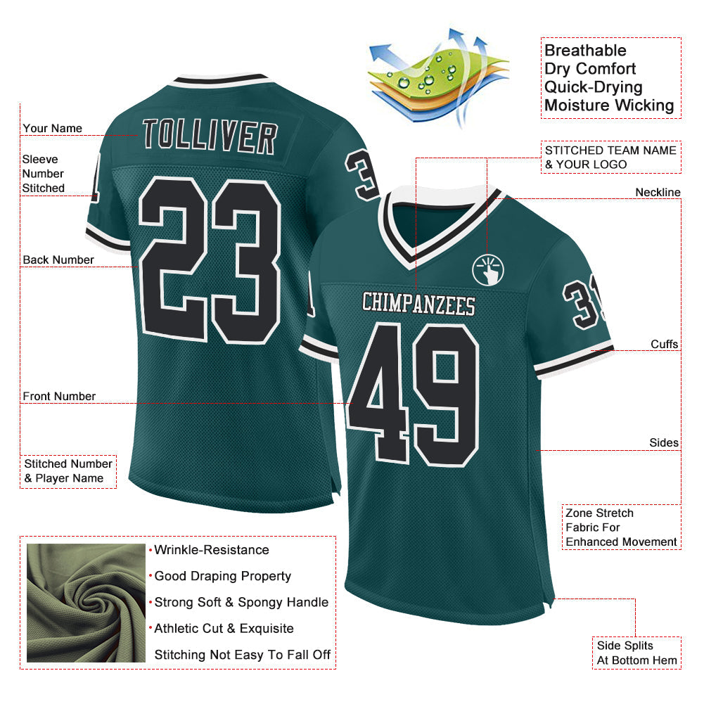 Custom Midnight Green Black-White Mesh Authentic Throwback Football Jersey view 2