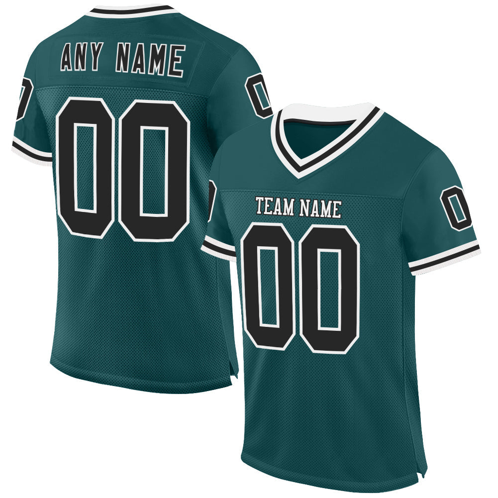 Custom Midnight Green Black-White Mesh Authentic Throwback Football Jersey - Main View