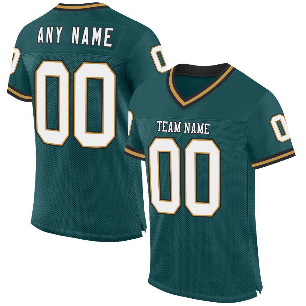 Custom Midnight Green Old Gold-Black Mesh Authentic Throwback Football Jersey - Main View
