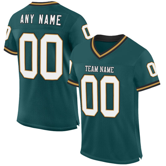 Custom Midnight Green Old Gold-Black Mesh Authentic Throwback Football Jersey - Main View
