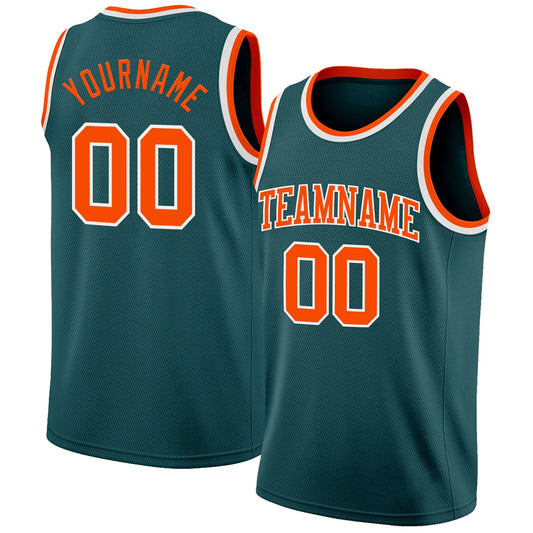 Custom Midnight Green Orange-White Authentic Basketball Jersey - Main View