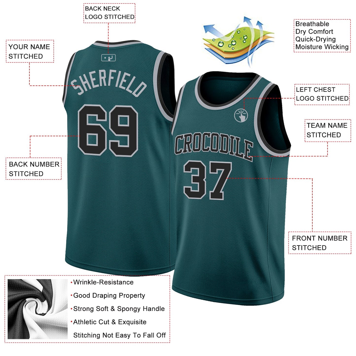 Custom Midnight Green Black-Gray Authentic Basketball Jersey view 2