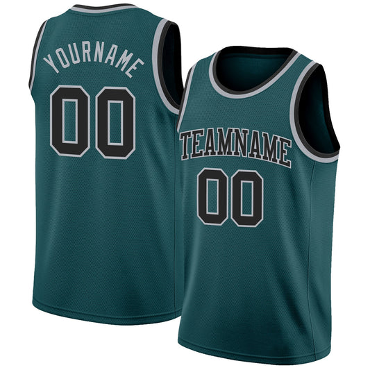 Custom Midnight Green Black-Gray Authentic Basketball Jersey - Main View