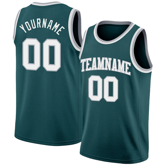 Custom Midnight Green White-Gray Authentic Basketball Jersey - Main View