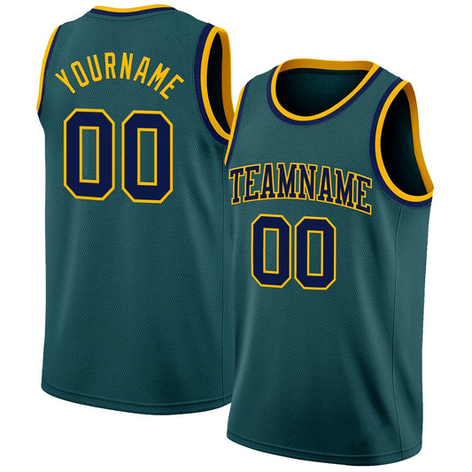 Custom Midnight Green Navy-Gold Authentic Basketball Jersey - Main View