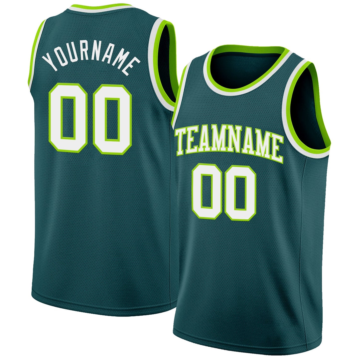 Custom Midnight Green White-Neon Green Authentic Basketball Jersey - Main View