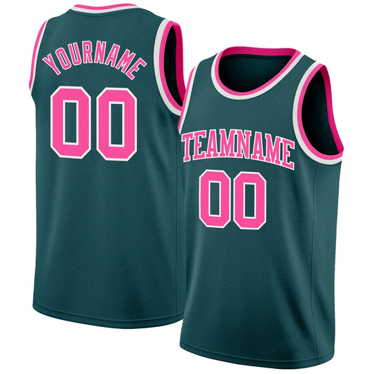 Custom Midnight Green Pink-White Authentic Basketball Jersey - Main View