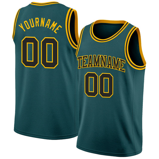 Custom Midnight Green Black-Gold Authentic Basketball Jersey - Main View