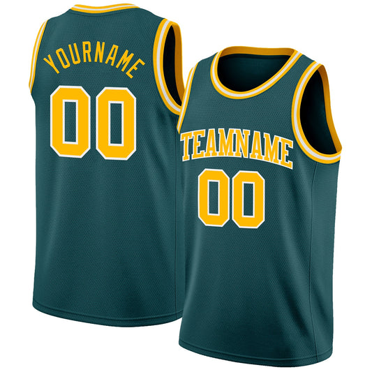 Custom Midnight Green Gold-White Authentic Basketball Jersey - Main View